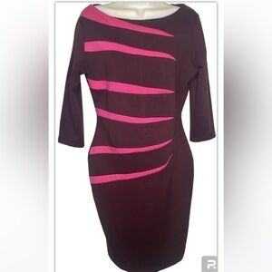 Fortric Women’s Knit Sheath Dress L Burgundy Pink Knee Length 3/4 Sleeves